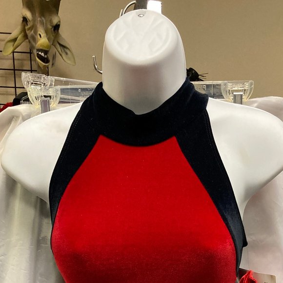 GK Deep Red & Black Adult Small Halter Velvet Figure Ice Skating Dress SK732 - Picture 8 of 8